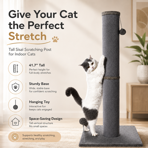 Tall Cat Scratching Post with Interactive Toys