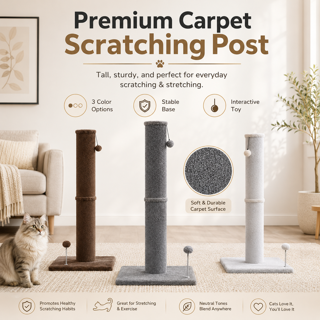 Tall Cat Scratching Post with Interactive Toys