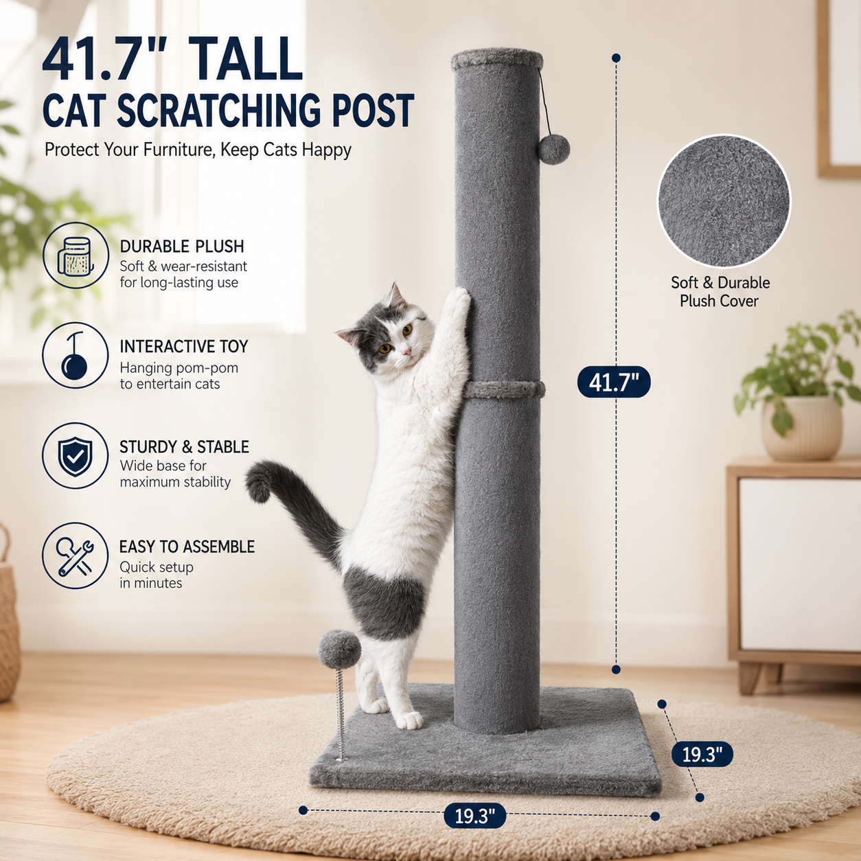 Tall Cat Scratching Post with Interactive Toys