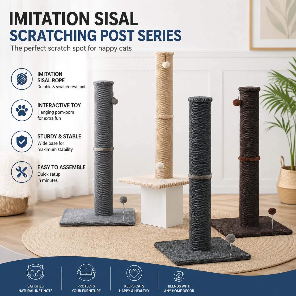 Tall Cat Scratching Post with Interactive Toys