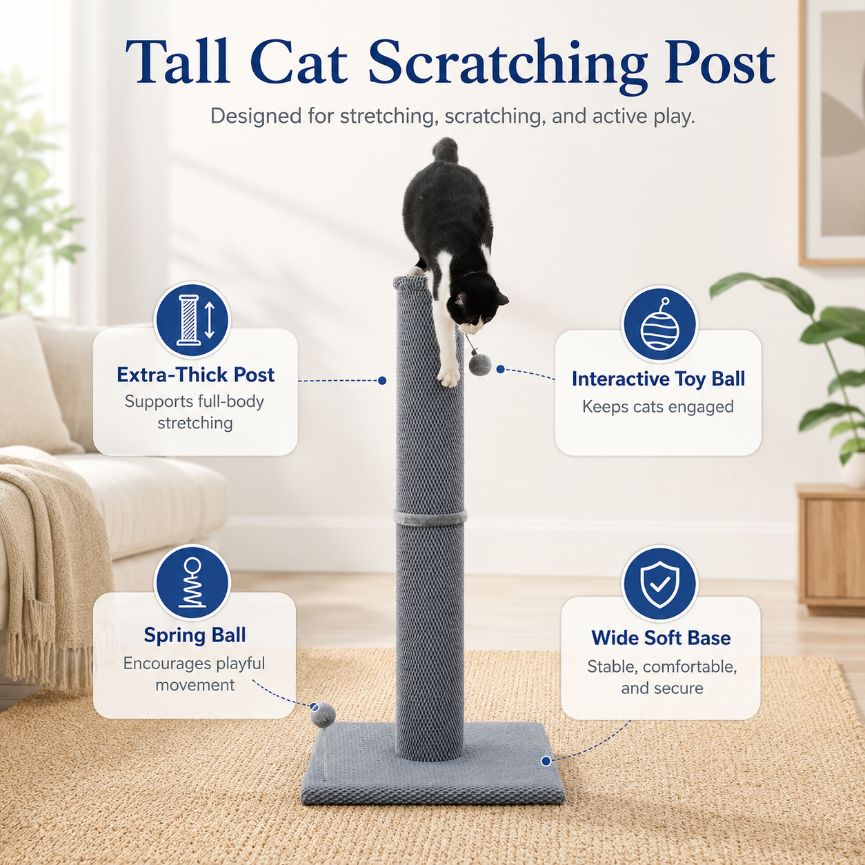 Tall Cat Scratching Post with Interactive Toys